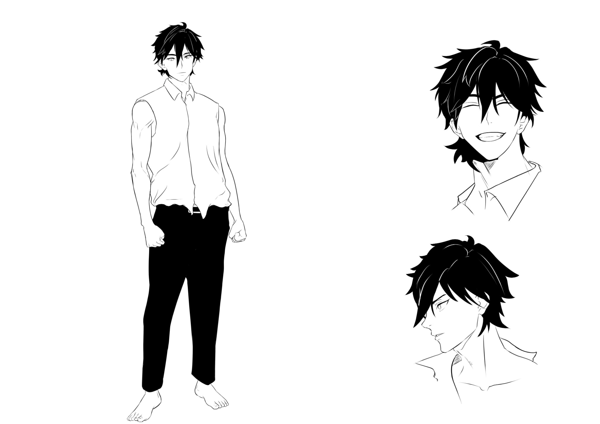 Early black-and-white character turnaround and expression study