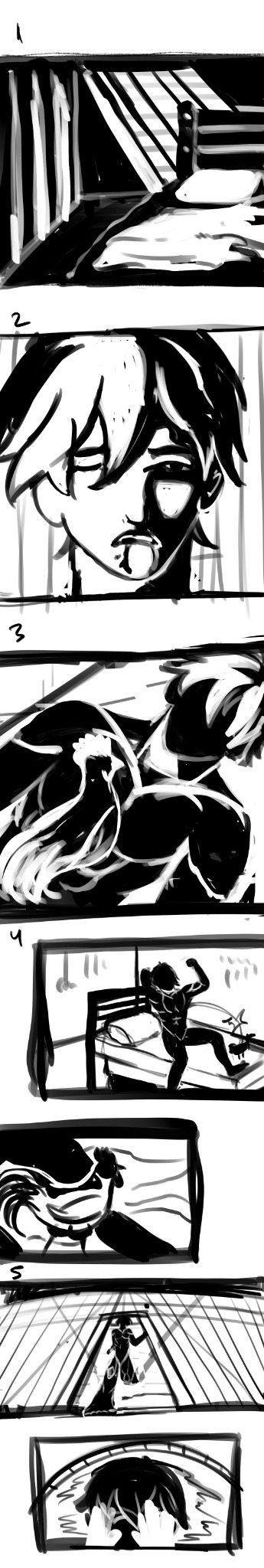 Very early rough action storyboard panels